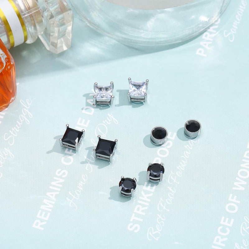 NEWITIN 6 Pairs Stainless Steel Magnetic Stud Earrings for Men Clip on Earring Magnetic Earring Unisex Non Piercing CZ Magnet Studs Diamond Earrings for Women Men - Image 4